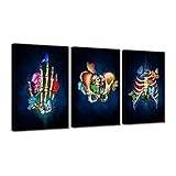 iHAPPYWALL 3 Piece Human Anatomy Set Wall Art Rib Cage Hand Skull Intestine Anatomy Organs Butterfly Flower Artwork for Medical Clinic Doctor Office Ready to Hang 16x24inchx3pcs