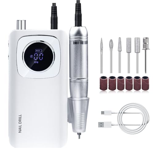 Perceuse à ongles électrique blanche rechargeable 45000 tr/min pour manucure gel et acrylique