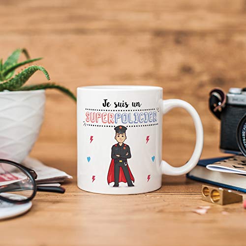 MUGFFINS (Taza en francés) Policeman Tazas originales de café y desayuno para obreros profesionales. Soy un Super… - Imagen 4
