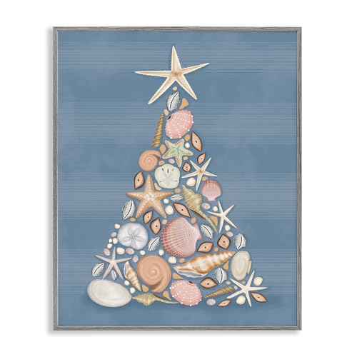 Coastal Christmas Seashell Tree, 11 x 14 Inch Framed Giclée Print