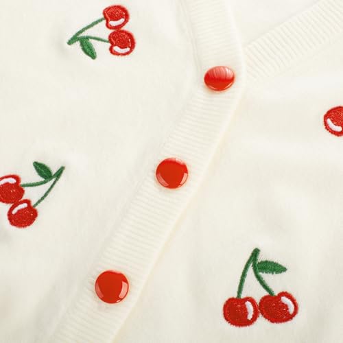 Image of Belle Poque Women's 3 /4 Sleeve V-Neck Button Down Cherries Embroidery Cropped Cardigan Sweater Coat