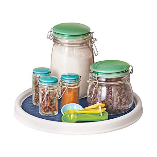 Copco Basics Non-Skid Pantry Cabinet Lazy Susan Turntable, 12-Inch, White/Blue #TOP4