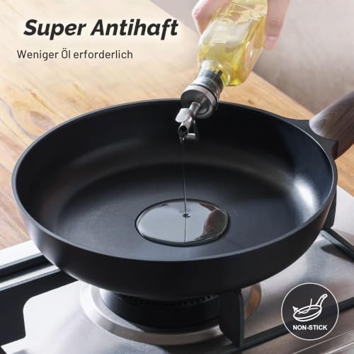 SENSARTE Antihaft Bratpfanne mit Deckel 24cm Antihaft-Eierpfanne Schwarz – Ansicht 2