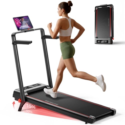 RHYTHM FUN Treadmill with Incline, Walking Pad with Handle Bar,300lbs Walking Pad with APP, Portable Folding Walking Treadmills for Home/Office with Low Noise