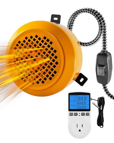 400W/800W Dog House Heater with Thermostat, Smart Temperature Control & 24H Timer Pet House Heating, Overheat Protection & Chew Proof Cord for Winter, Wall-Mounted Heater for Kennel Cat Chicken Coop