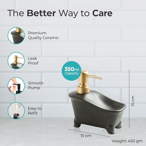 Image of The Better Home 350ml Ceramic Soap Dispenser for wash Basin - Black | Kitchen Accessories Items | Handwash Dispenser Bottle