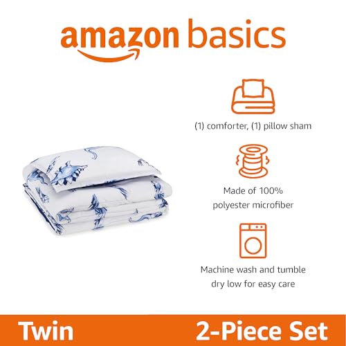 Image of Amazon Basics 2-Piece Soft Microfiber Kid's Comforter and Pillow Sham Set, Twin, Dinosaurs, Animal Print