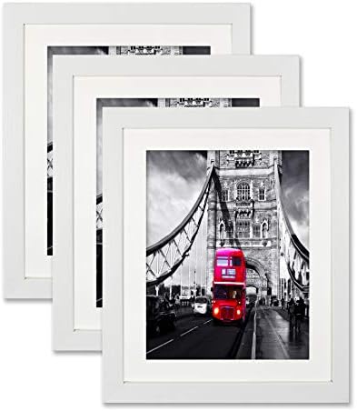 Ohbingo 8x10 White Picture Frame, Made to Display Pictures 6x8 with Mat or 8x10 Without Mat Set for Wall Hang or Table Top, Set of 3