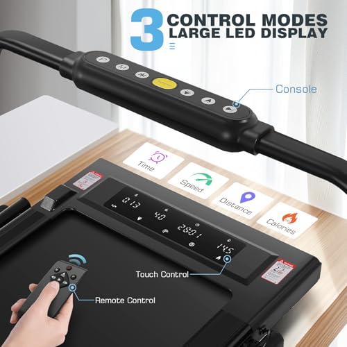 Image of Walking Pad Treadmill Adjustable Height, Under Desk Treadmills with Handle Bar and Incline, 300lbs Capacity Foldable Treadmill with Removable Desk Workstation, Installation-Free(Classic Black)