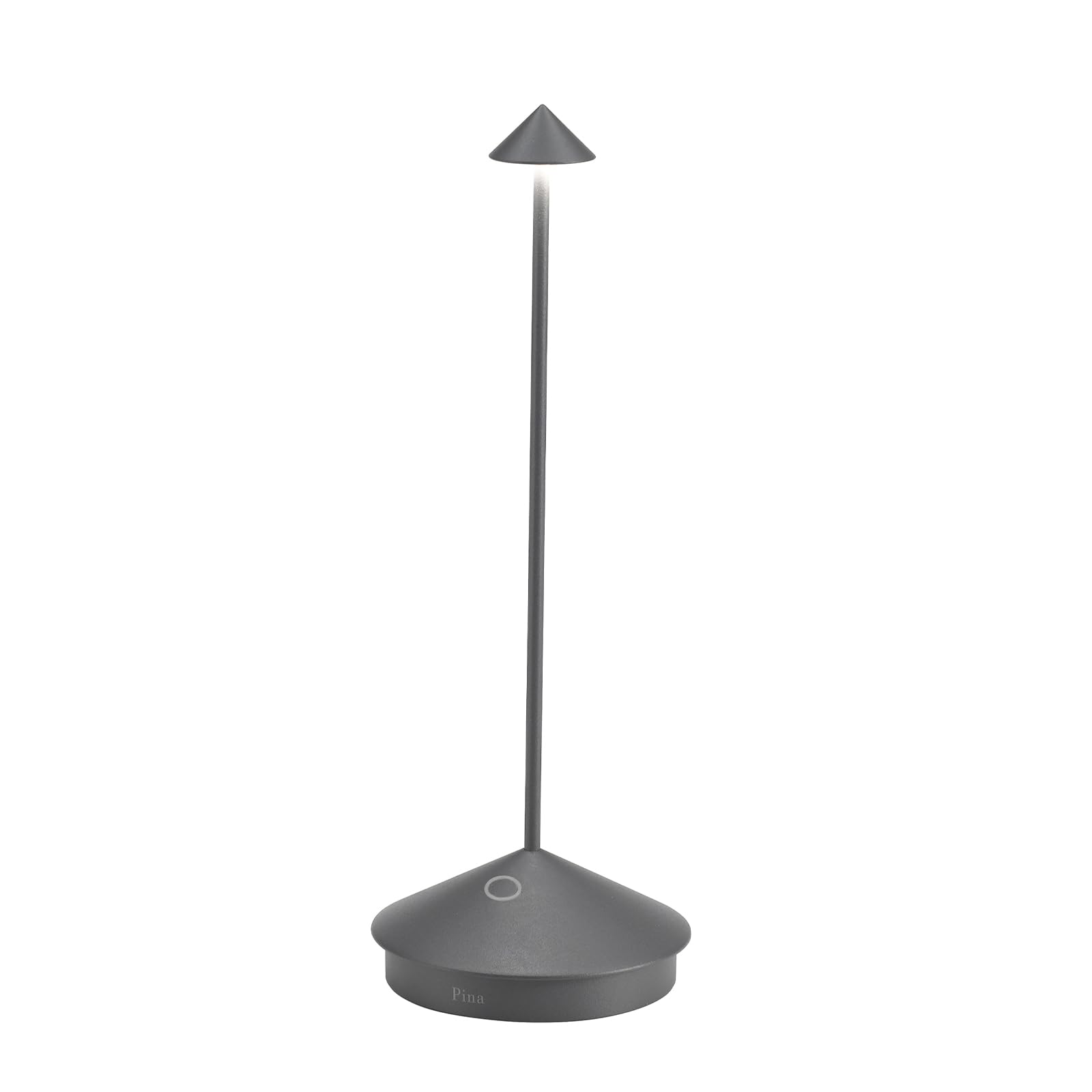 Zafferano, Lámpara Pina, Lámpara de Mesa Recargable e Inalámbrica con Control Táctil, Adecuada como Lámpara de Exterior, Atenuador, 2200-3000 K, Altura 29 cm, Color Gris Oscuro