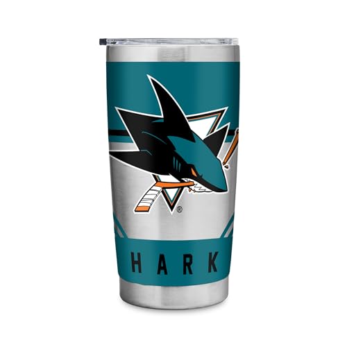 Rico Industries NHL Hockey San Jose Sharks 20oz Stainless Steel Tumbler with Lid - Great For Coffee, Tea, Water or Cocktails