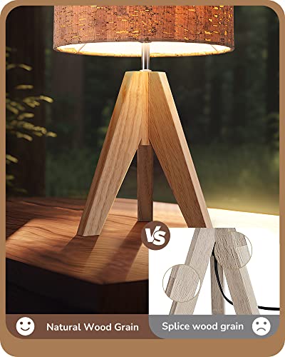 Edishine HLTL05N Small Table Lamp, Wooden Tripod Nightstand Lamp With Bark Linen Shade thumb #3