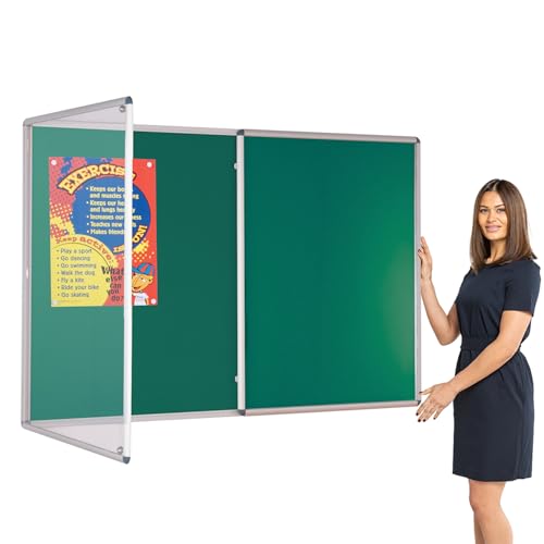 Large Tamperproof Lockable Felt Noticeboard | 1200 x 1800mm | Green | with Double Locks and Keys | Ideal for Office, Church, Healthcare, School Displays