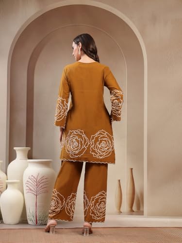 Image of Stylum Women's Floral & Embroidered Cotton Short Kurti Palazzo Set