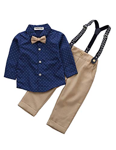 Image of Baby Toddler Boy Formal Gentleman Suits,Dress Short Shirt With Bowtie+Suspender Pants Dressy Outfit