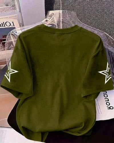 Image of Women's Typography Round Neck Cotton-Blend T-Shirts, Oversized Drop Shoulder Boho Style T-Shirt