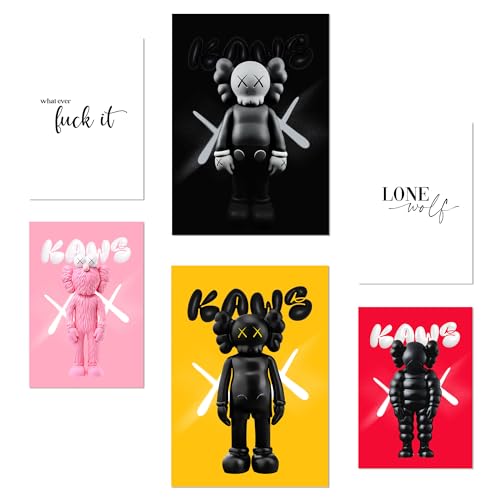 Nacnic Lot de 6 Kaws emblématique coloré Affiches avec illustration design pour décorer les murs de la maison. Chambres, bureau, boutique au A3 et A4 Sans cadre
