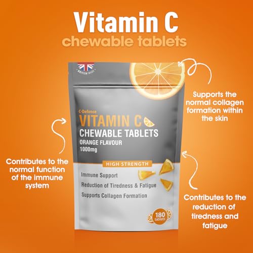 Vitamin C Chewable 180 Orange Tablets 1000mg, Supports Immune Health and Helps Fight Colds - Helps Reduce Tiredness and Fatigue - Image 6