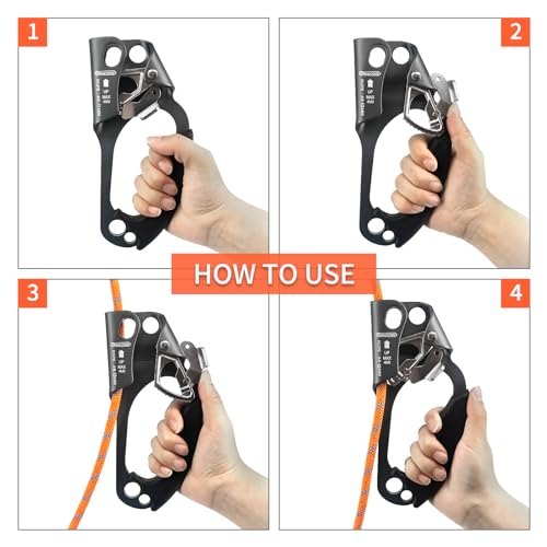 Image of NewDoar Hand Ascender Rock Climbing Tree Arborist Rappelling Gear Equipment Rope Clamp for 8~12MM Rope(Right Hand Grey)