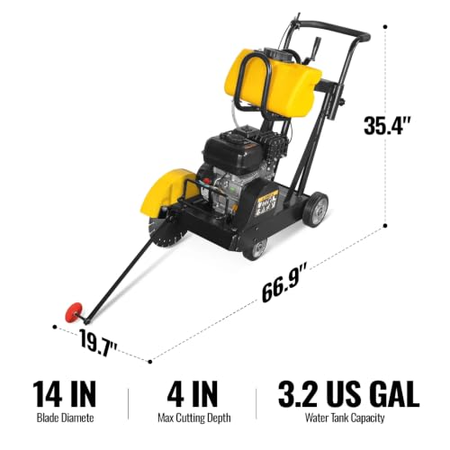 MechMaxx 5.8 HP Walk-Behind Concrete Floor Saw, 14 in Blade, 4 in Cutting Depth, FS350Z