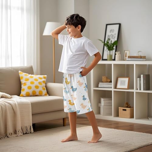 Duck Pattern Sleep Shorts Summer Pajama Shorts Elastic Waist Sleep Bottoms with Pockets 6-14 Years4