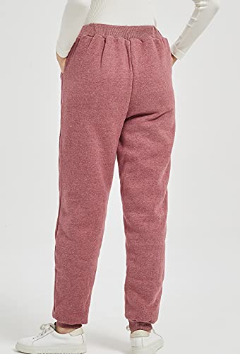Flygo Women's Winter Warm Fleece Joggers Pants Sherpa Lined Sweatpants Active Track Pant (Wine Red, Medium) #TOP3