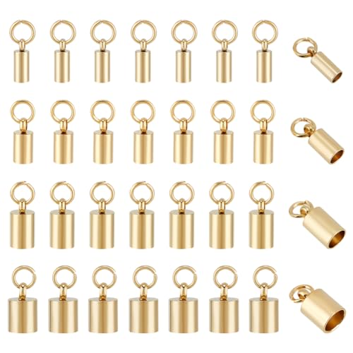 UNICRAFTALE 32 Stk 4 Stile Edelstahl Kordel Endkappen S&auml;ule Leder Kordelenden Schmuckherstellung Terminatoren Kordel Armband Halskette F&uuml;r Schmuckherstellung