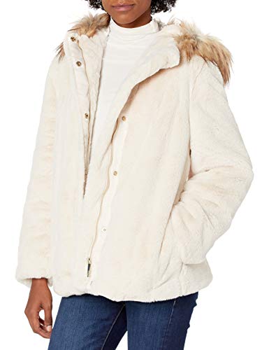 Calvin Klein Womens Faux Fur Hooded Coat, CRM, L