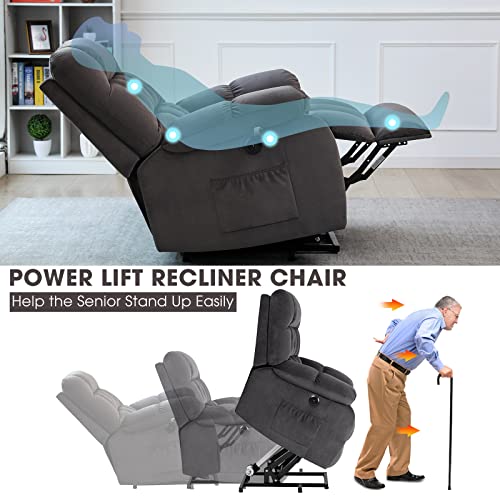 Cdcasa Electric Power Lift Recliner Chair With Massage And Heat For Elderly, Reclining Chairs For Seniors, 3 Positions, Side Pocket, Usb Port, Plush Fabric - Gray Coffee #TOP2