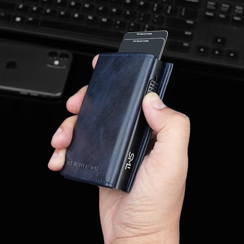 Image of The Wallet Store Defender RFID Protected Wallet | Pop-up Card Holder | Scan Proof Wallets for Men | Aluminium Case | Up to 8 Cards | Credit & Debit Card Holder (Blue-F)