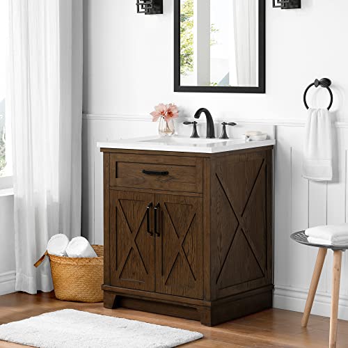 Ove Decors Ollie 30 In. Single Sink Bathroom Vanity Black Extra Brushed Nickel Hardware, Antique Coffee With Ash Veneer #TOP1