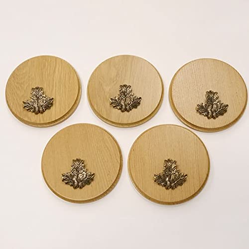 GTK Oferta 5 placas cuña redondas de roble claro AF 15 cm, tabla cuña, tabla de especias, placa para trofeos con 5 hojas de roble