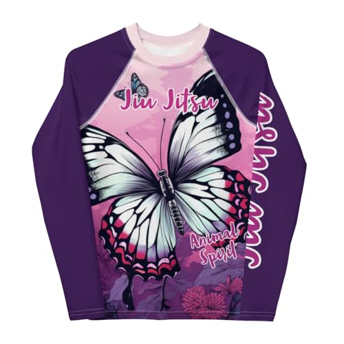 Generic Youth No Gi Jiu Jitsu Girls Rash Guard Butterfly Purple - BJJ, MMA, Wrestling, Kids