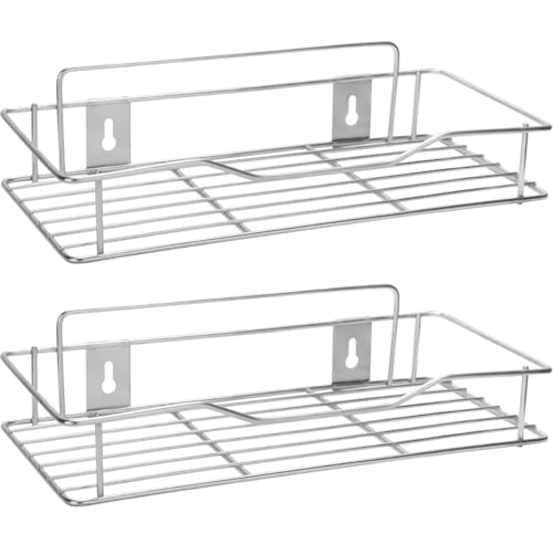 Image of Stainless Steel Wall Mounted Shelf for Kitchen & Bathroom | Rustproof Storage Rack for Spices, Accessories | Heavy Duty Wall Organizer with Easy Installation | (Silver) (Pack of 2)