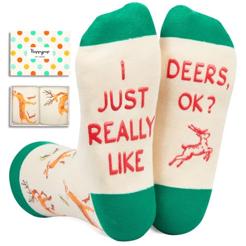 HAPPYPOP Funny Deer Socks - Deer Lover Gifts for Men Women Crazy Silly Socks Stocking Stuffers for Teens
