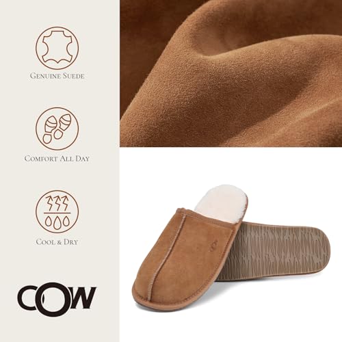 OOW Mens Slippers Genuine Suede House Slippers for Men Cozy Fuzzy Memory Foam Shoes Outdoor Non-Slip Fall Winter Footwear2
