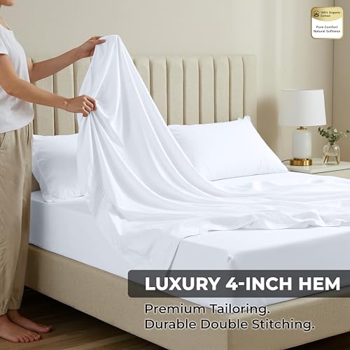 Image of Royale Linens 100% Organic Cotton Full 2 Pack Flat Sheet Only - Super Soft - Percale Top Sheets - Full Flat Sheet Sold Separately - Breathable, Cool & Crisp White Sheets Only (81 inch x 96 inch, White)
