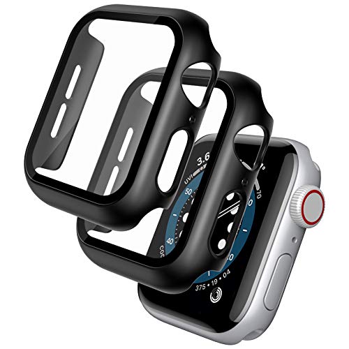 TOCOL [2 Pack Estuche rígido Negro Protector de Pantalla de Vidrio Templado Incorporado Compatible con Apple Watch Series 6/5/4/SE 44mm, PC Cubierta Protectora General ultradelgada para iWatch 44mm