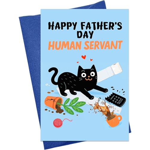 HEYINSHEN Funny Cat Father's Day Card Fathers Day Cards for Cat Dad Happy Father's Day Card for Kitty Dad Fathers Day Greeting Cards with Envelop for Cat Daddy Grandfather Human Servant