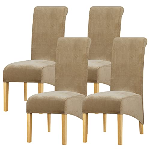 Leorate Velvet Dining Chair Covers: Thick High Back Velvet Chair Slipcovers Stretch Fabrics Cover For Large Chair Washable Removable Chair Cover For Home Decor (Pack of 4