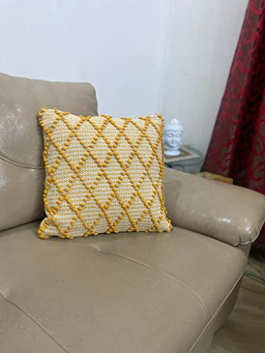 Image of TIB Premium Boho Decorative Throw Cushion Covers, 16 x 16 cm, Set of 2, Cotton. (Lines Beige)