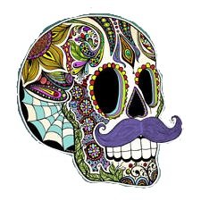 Premium Quality Sugar Skull Sticker - Moustache Calavera - Rear Bumper Sticker Vinyl Decal - Size 4"