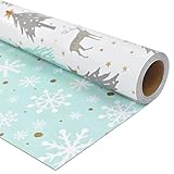 LDGOOAEL Mini rollo de papel de regalo pequeño y corto, diseño reversible (17 x 120 pulgadas), árbol verde menta y copos de nieve