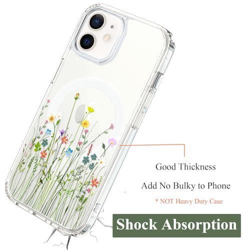 Unov Case Compatible with iPhone 13 Mini iPhone 12 Mini Case Magnetic Clear with Design Compatible with MagSafe Slim Protective Soft TPU Bumper with Hard PC Back Embossed Pattern (Flower Bouquet) - image 6