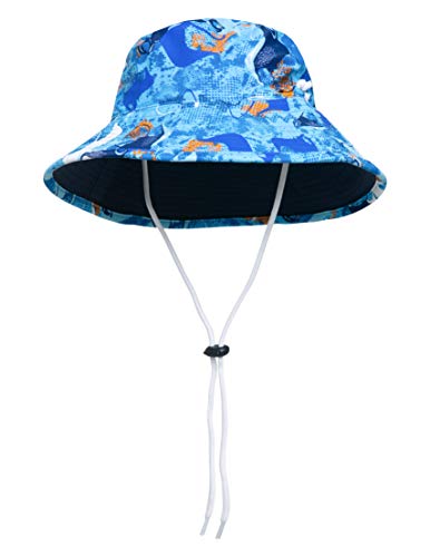 SunBusters Boys Reversible Bucket Hat (UPF 50+), Ocean Manta Ray, Large