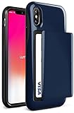 iPhone X Case, [Semi-auto Sliding] Card Slot Holder Wallet Case Heavy Duty Protective Slim Thin Fit Cover [Wireless Charging Compatible] for Apple iPhone X/iPhone 10 by Lumion (D.Glide - Blue Sea)
