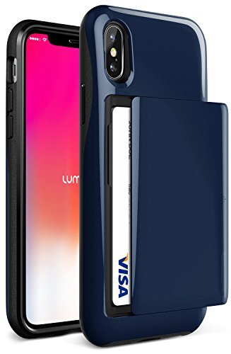V VRS DESIGN iPhone X Case :: VRS X Lumion :: Semi-Auto Sliding US PATENT :: Card Slot Holder Heavy Duty Drop Protection Cover for Apple iPhone X (Damda Glide - Deep Sea Blue)