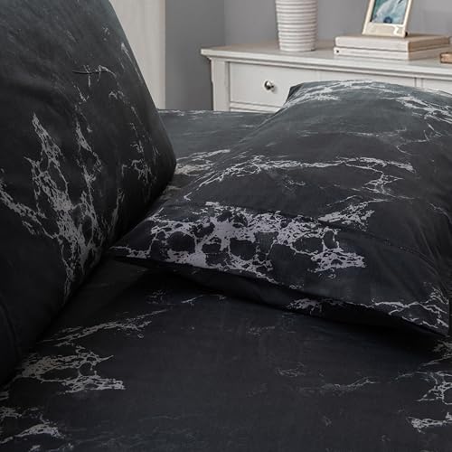 Image of Elegant Comfort Luxury Ultra-Soft 2-Piece Pillowcase Set - 1500 Premium Hotel Quality Microfiber Double Brushed - Wrinkle Resistant, Standard /Queen, Marble Pattern Black