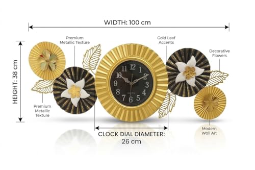 Image of Large Decorative Wall Clock for Living Room,Metal & Home Decor Silent Non Ticking Lightweight Clocks for Bedroom, Study, Office Decorations (MO-12)
