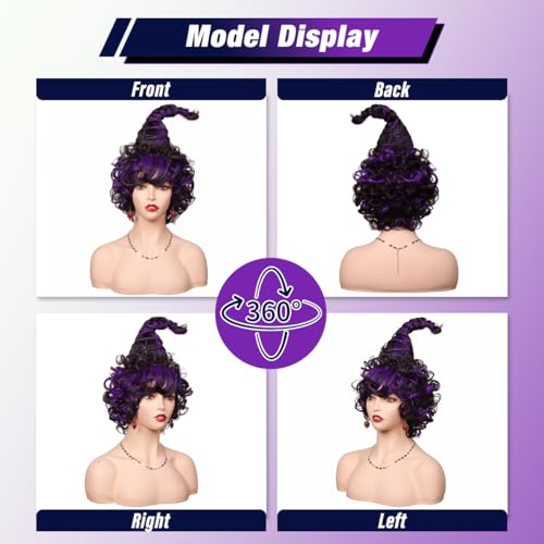 FantaLook Purple and Black Wig with Spider Clip Earrings and Necklace for Halloween Cosplay Party by FantaLook - Image 4